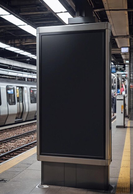 Photo un train à une gare avec un panneau blanc