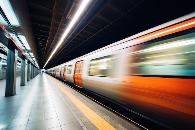 Un train à grande vitesse dans une station de métro urbaine