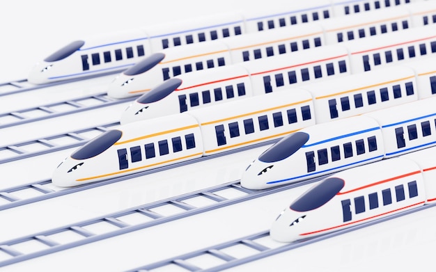 Train à grande vitesse de dessin animé dans le rendu 3d de fond blanc