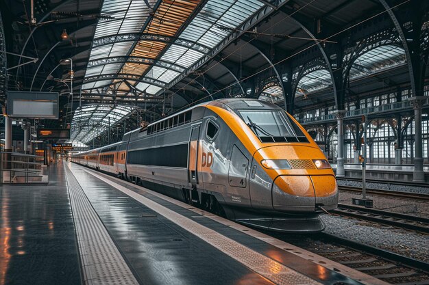 Le train à grande vitesse moderne attend à la plate-forme de la gare avec l'IA générée