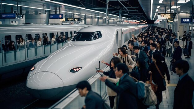 Photo le train à grande vitesse shinkansen à la gare