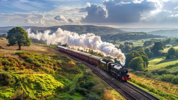 Un train à grande vitesse à travers une campagne pittoresque mettant en valeur des trajets ferroviaires pittoresques