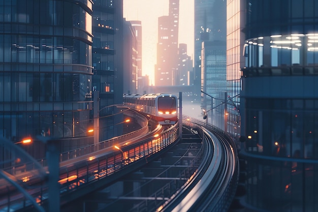 Un train à grande vitesse traversant un paysage urbain moderne