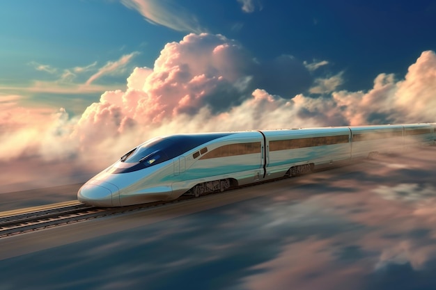 Un train à grande vitesse traverse les nuages.