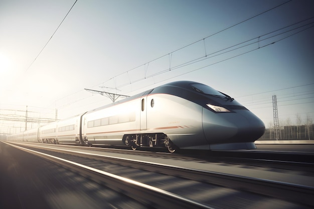 Train à grande vitesse sur la voie ferrée avec fond flou de mouvement