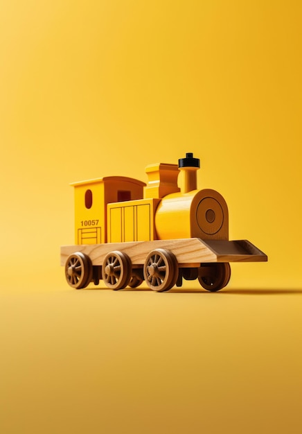 Un train jaune avec le mot « train » sur le côté.