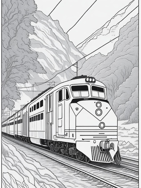 Train livre de coloriage clip art ai généré