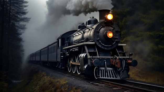 Train de locomotive à vapeur noir vintage