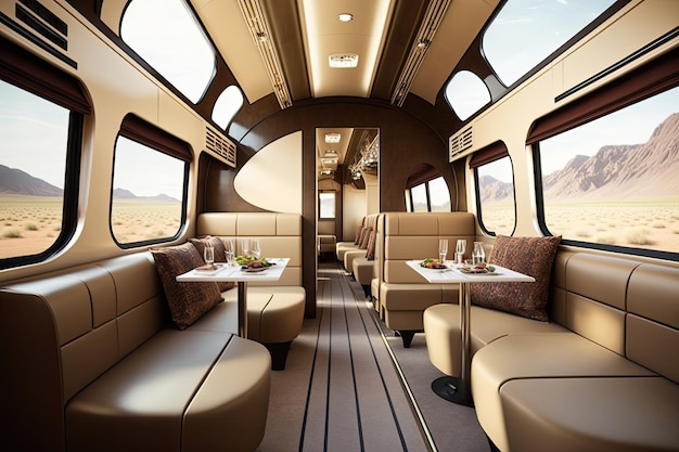 Train de luxe au design élégant et moderne avec des sièges en cuir et des installations élégantes