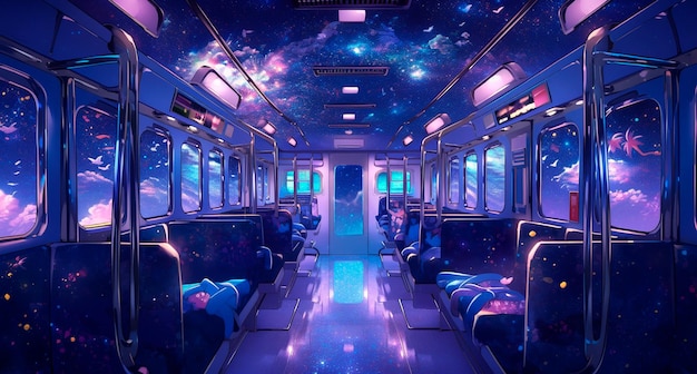 Train mystique à l'intérieur avec des couchettes dans lesquelles tous les passagers sont des chats magiques