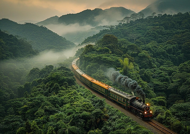 Photo un train avec le numéro 1 à l'avant descend les voies