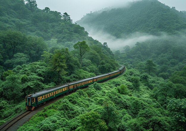 Photo un train avec le numéro 3 sur le côté traverse la forêt