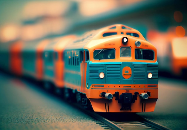 Le train orange arrive à la gare