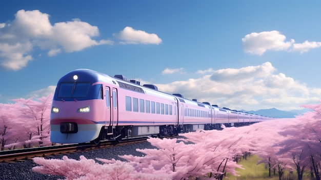 Train panoramique du Japon Japon paysage éclairage cinématographique ciel bleu ensoleillé