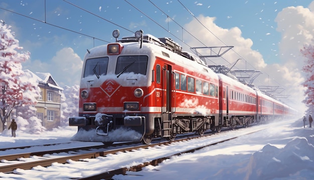 Train de passagers à grande vitesse rouge moderne