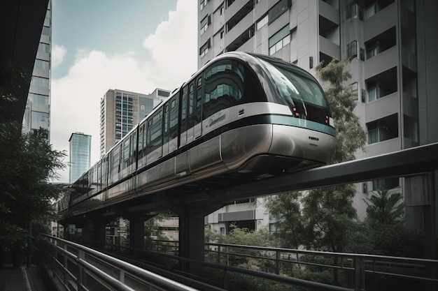 Un train qui est sur une voie devant un bâtiment