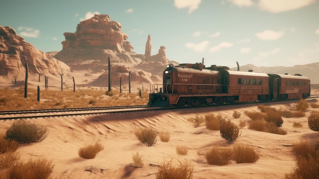 Un train qui traverse le désert