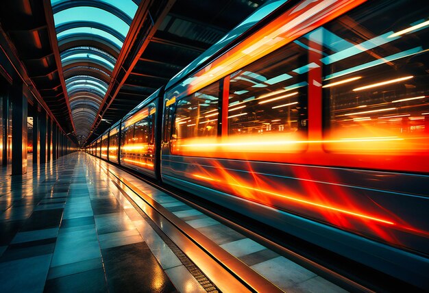 Un train qui traverse rapidement un tunnel