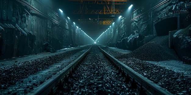 Un train sur les rails la nuit avec un train flou