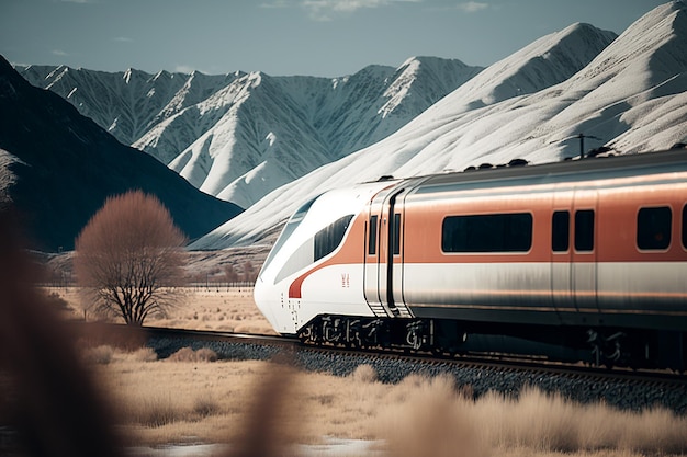 Train réaliste sur fond de montagne Illustration AI générative