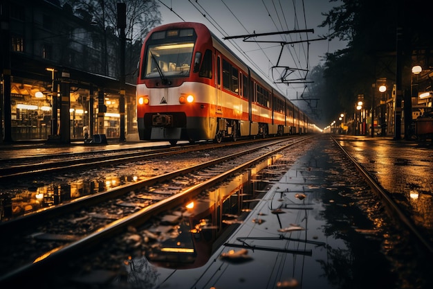 un train rouge et blanc sur les voies