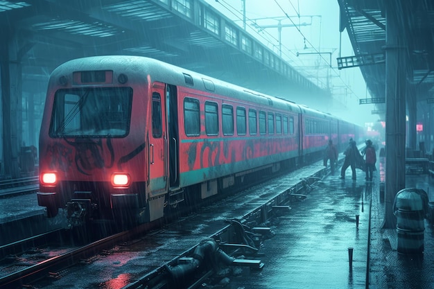 Un train rouge avec le mot tash sur le côté