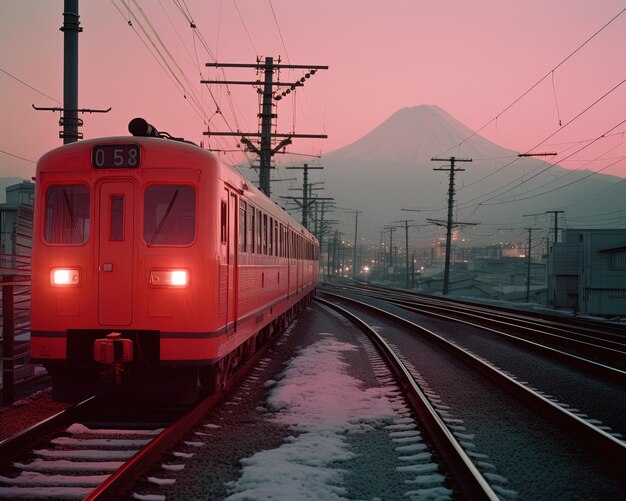 Photo un train rouge avec le numéro 51 sur le devant