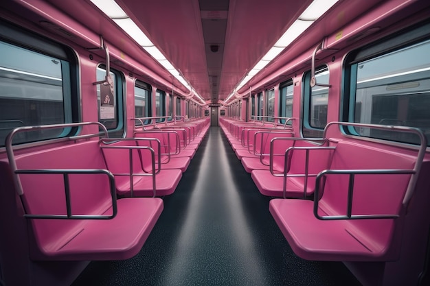 Photo un train avec des sièges roses et le mot ride sur le côté