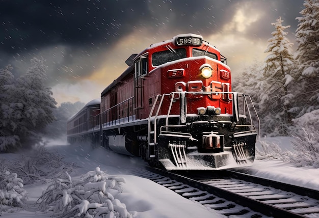 un train sur des voies dans la neige dans le style vibrant