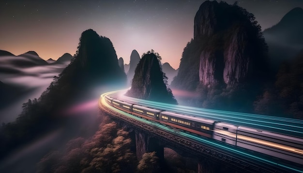 Un train voyage sur un pont en Chine