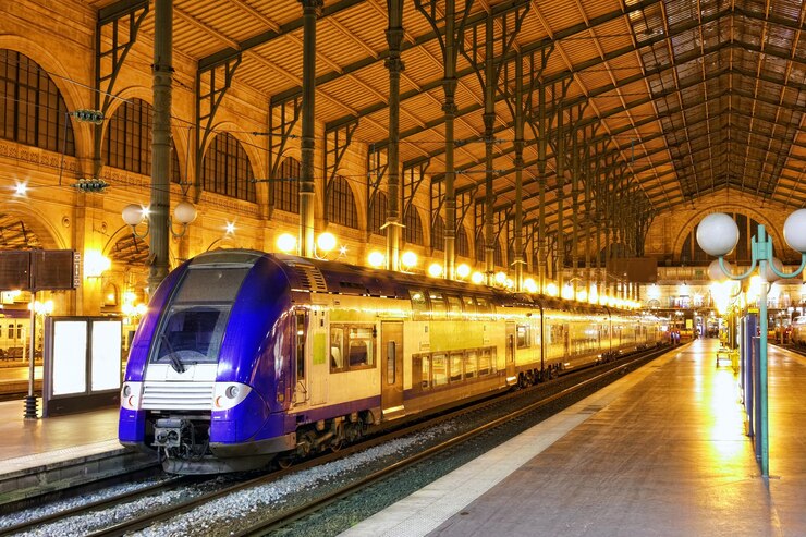 Photo train de voyageurs rapide moderne à la gare. paris. la france