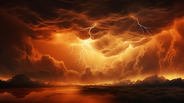 Photo traînée de foudre provenant d'un nuage d'orage la nuit dans un cadre rural il y a plusieurs éclairs