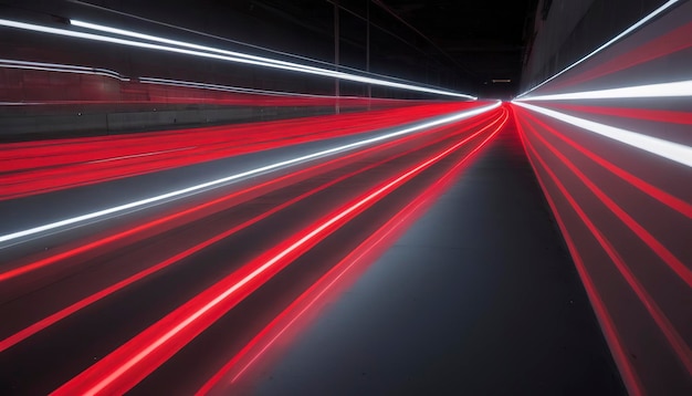 Photo une traînée de lumière rouge néon et argentée