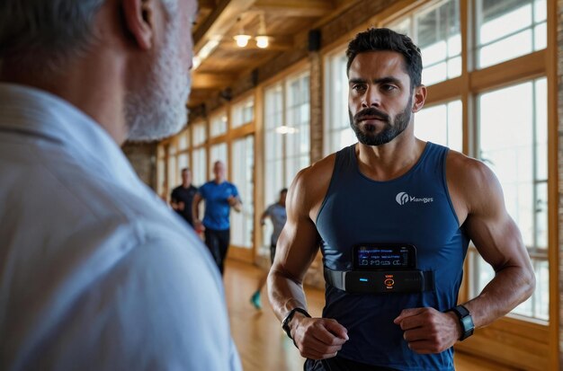 Photo trainers de fitness avec tablette numérique