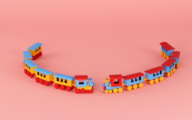 Trains avec fond rose rendu 3d