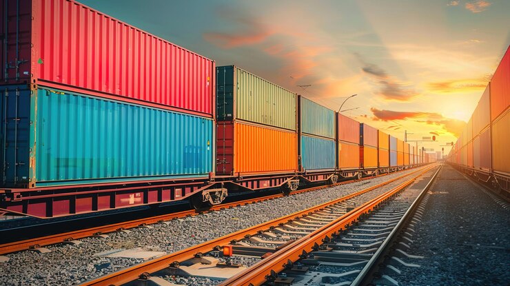 Photo trains logistiques avec conteneurs
