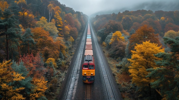 Des trains de marchandises colorés sur le chemin de fer sous le ciel bleu