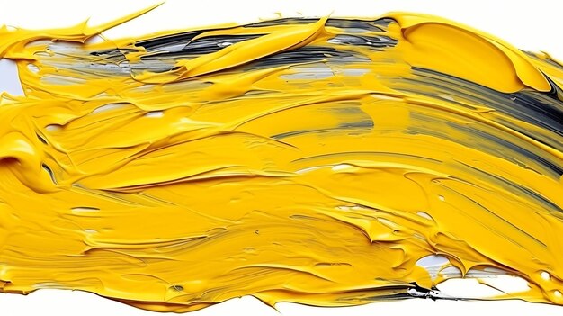 Photo trait de peinture acrylique jaune isolé sur fond blanc ia générative