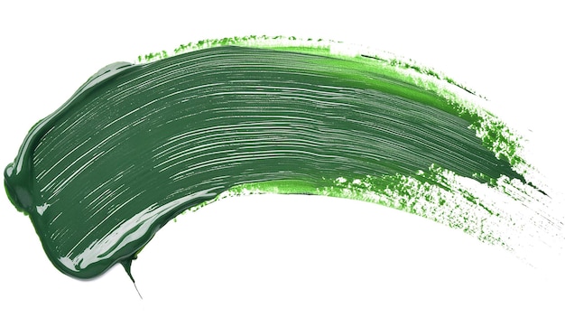 Un trait de peinture vert vibrant sur fond blanc