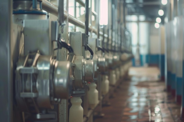 La traite des vaches par système rotatif de traite industrielle automatique dans une ferme laitière moderne