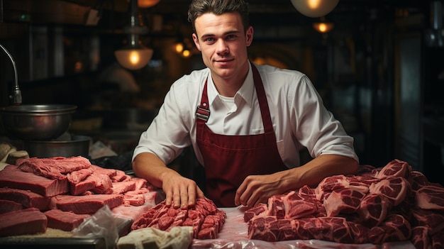 Traitement des découpes de premier choix par un travailleur de l'industrie de la viande