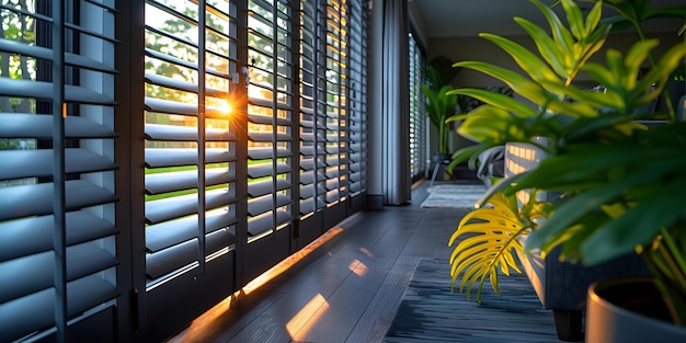 Photo traitements de fenêtres élégants ventilateurs de plantation avec volets réglables pour un contrôle précis de la lumière concept traitements des fenêtres ventilateurs d'plantation ventilateurs réglables louvres de contrôle de la lumière décor élégant