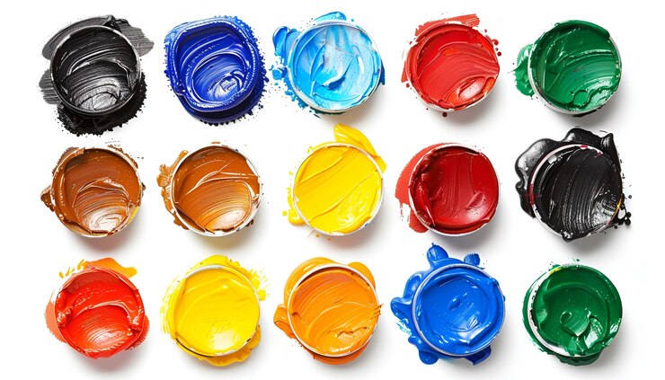 Photo traits de peintures à l'huile colorées sur fond blanc vue supérieure