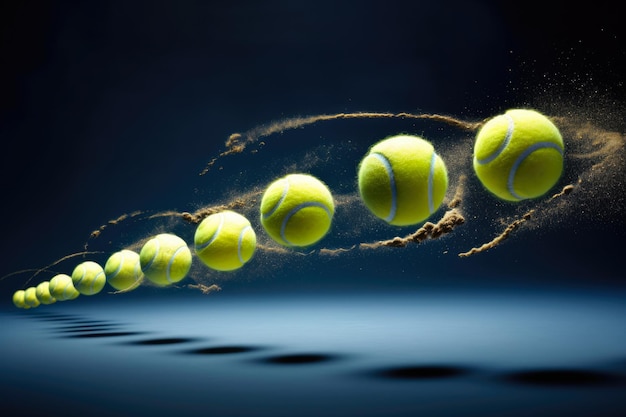 La trajectoire d'une balle de tennis captée dans une séquence de tirs montrant l'arc de mouvement