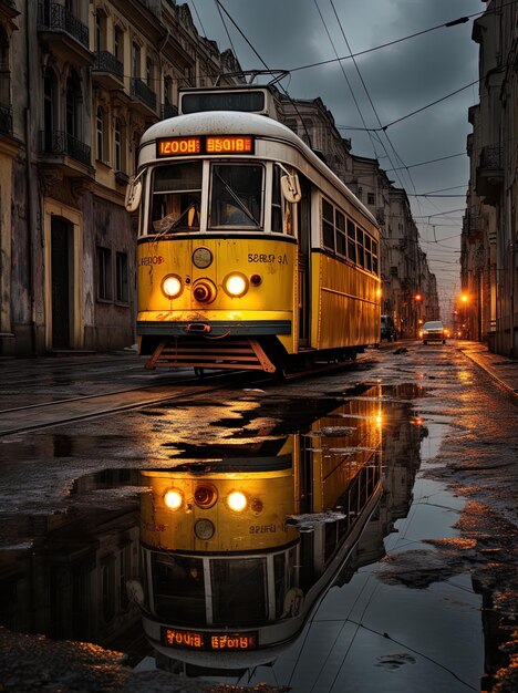 un tramway qui descend la rue avec le nom de Bry dessus