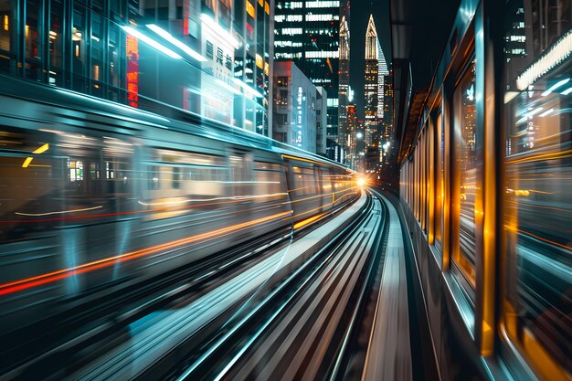 Le tramway qui se déplace dans la ville la nuit est généré par Ai.