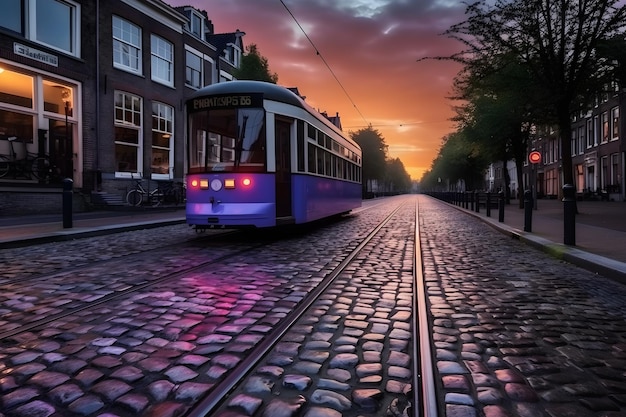 Tramway rétro dans une ville européenne Réseau de neurones généré par l'IA