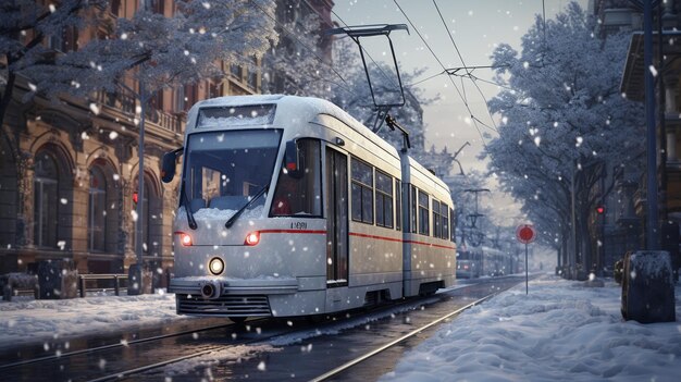 Le tramway de la ville passe dans une rue urbaine