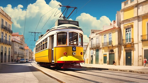 Photo le tramway vintage de lisbonne