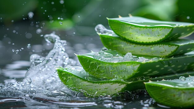 Une tranche d'aloe vera fraîche avec un peu d'eau